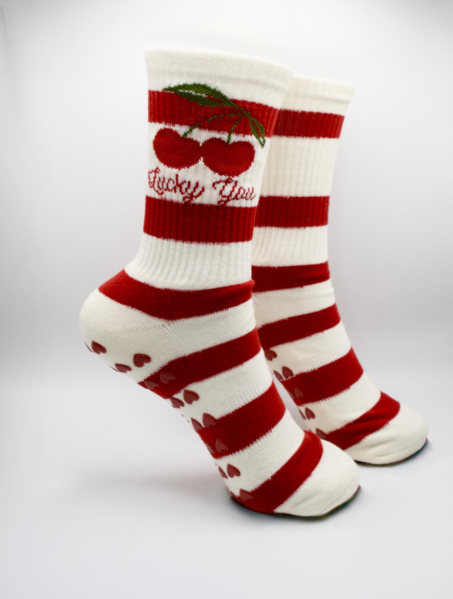 Cherry Stripe Grip Socks