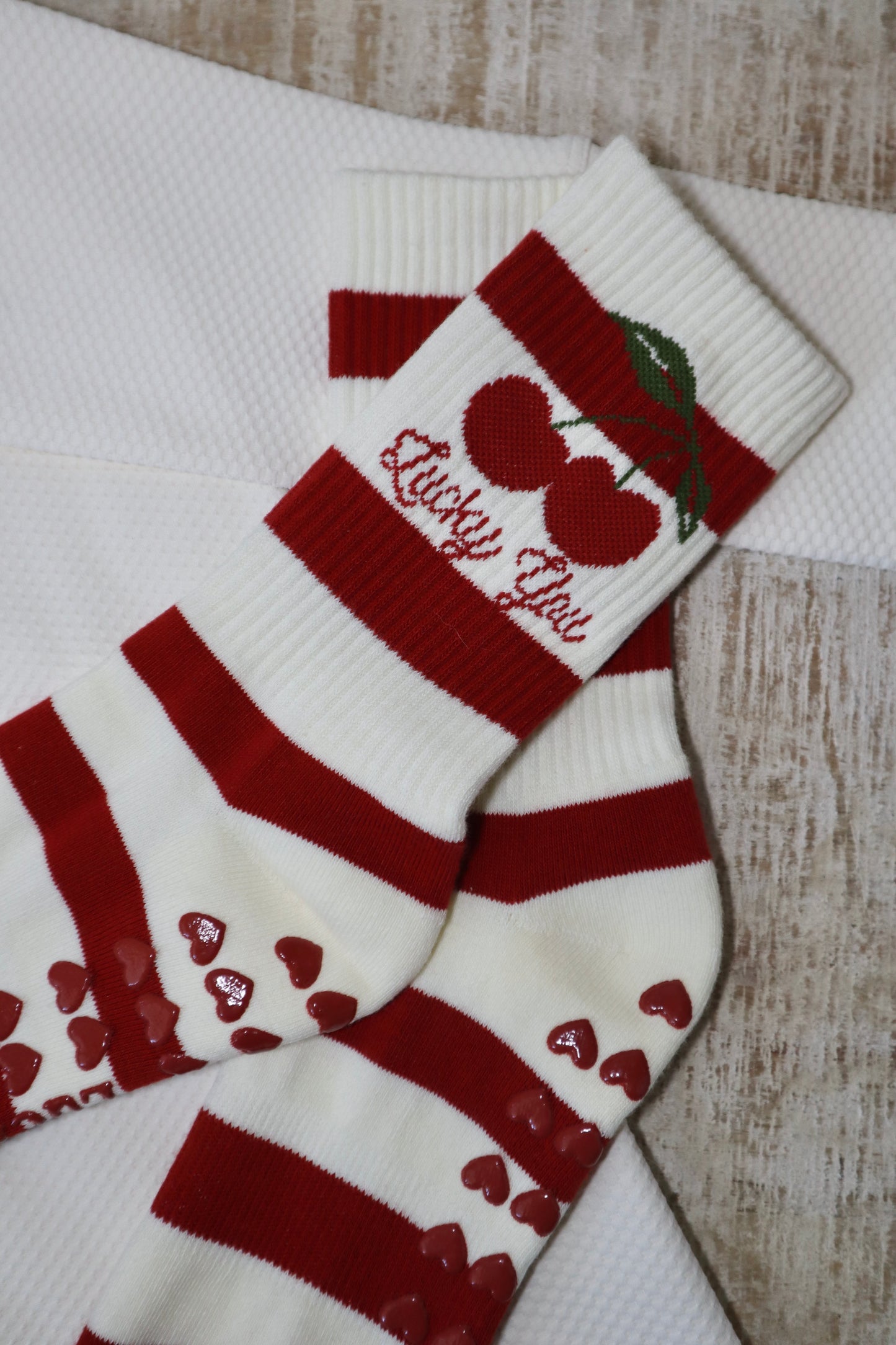 Cherry Stripe Grip Socks