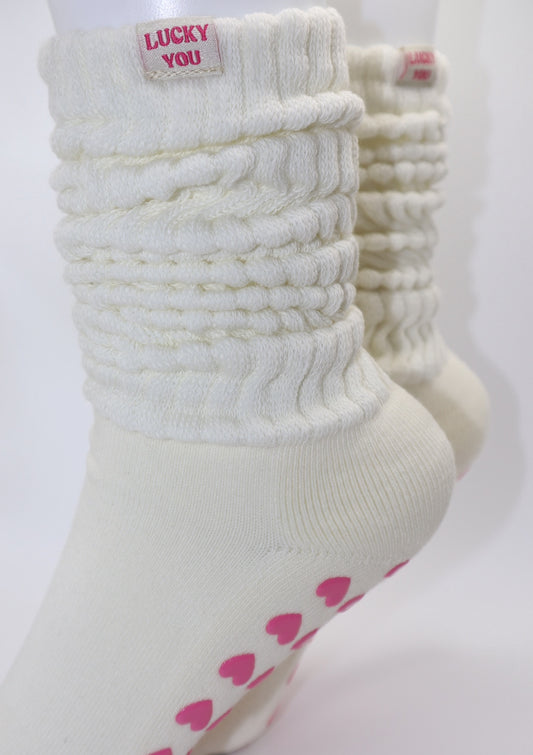 White Scrunch Grip Socks